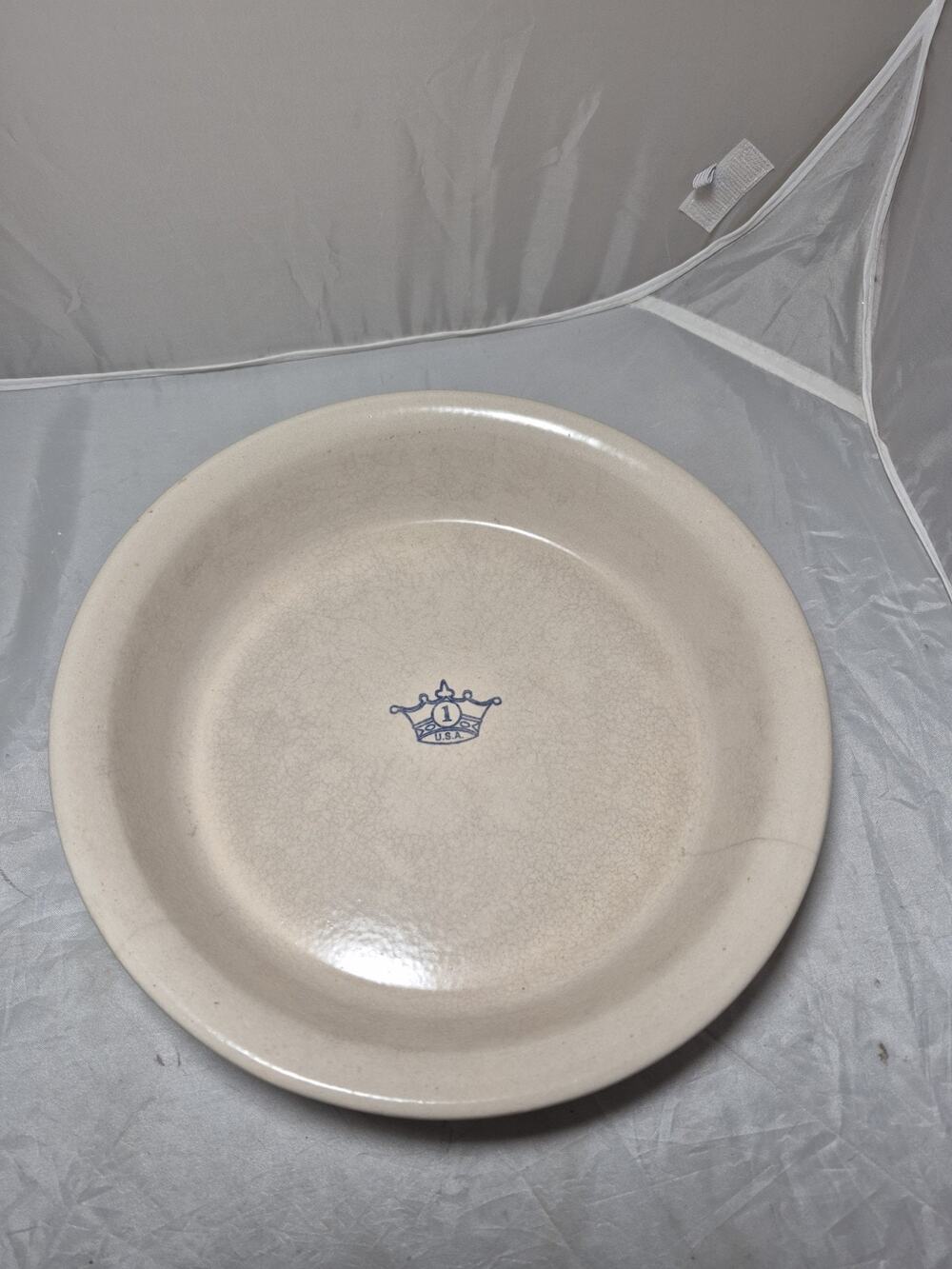 💥 Vintage Robinson Ransbottom Stoneware Pottery Blue Crown Pie Dish 10.25'' D